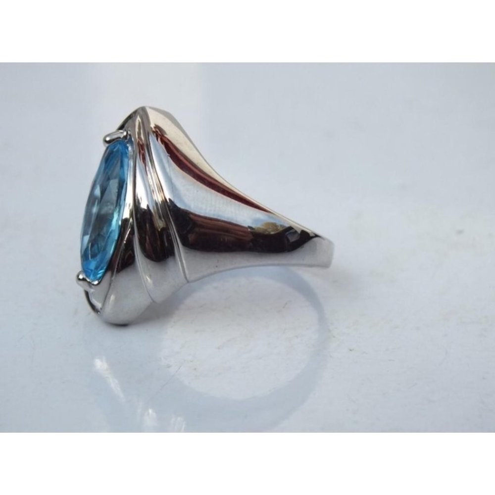 Sterling Silver Blue Topaz Marquise Cut Birthstone Ring, Size 9 - Picture 3 of 4